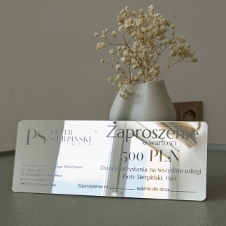 Voucher grawerowany premium lustrzany srebrny – idealny do prestiżowych salonów i spa