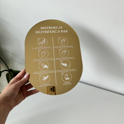 TABLICZKA INFORMACYJNA LUSTRZANA INSTRUKCJA DEZYNFEKCJI RĄK OWAL