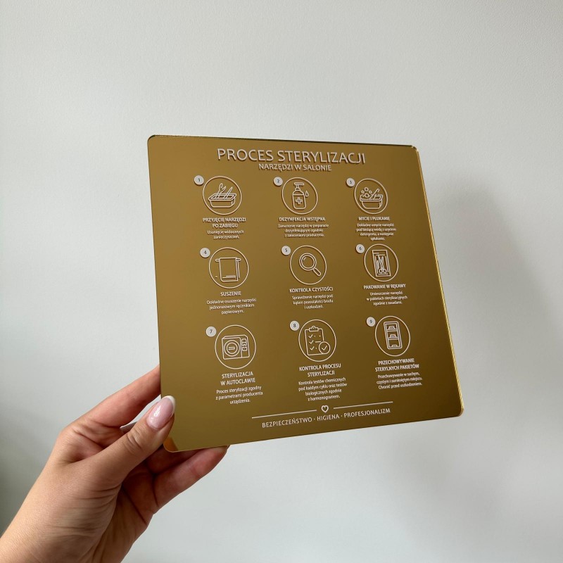 TABLICZKA INFORMACYJNA LUSTRZANA PROCES STERYLIZACJI NARZĘDZI TABLICZKA INFORMACYJNA LUSTRZANA PROCES STERYLIZACJI NARZĘDZI