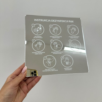 TABLICZKA INFORMACYJNA LUSTRZANA INSTRUKCJA DEZYNFEKCJI RĄK
