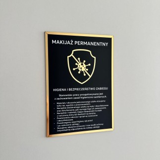 Tabliczka informacyjna – Makijaż permanentny, na taśmę 3M VHB, czarno-złota