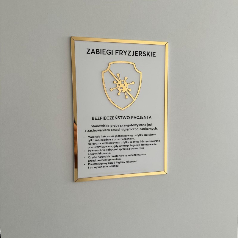 Tabliczka informacyjna – Sterylizacja narzędzi - Zabiegi fryzjerskie Tabliczka informacyjna – Sterylizacja narzędzi - Zabiegi fryzjerskie