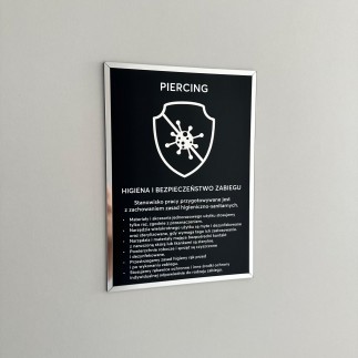 Tabliczka informacyjna – Piercing, na taśmę 3M VHB, czarno-srebrna
