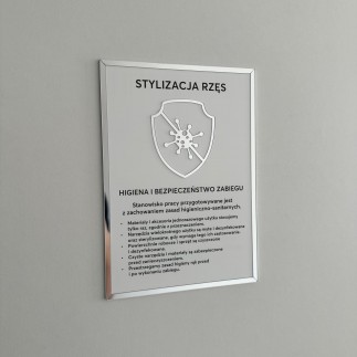 Tabliczka informacyjna – Stylizacja rzęs, na taśmę 3M VHB, biało-srebrna