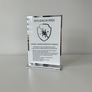 Tabliczka informacyjna – Stylizacja rzęs, z podstawką, biało-srebrna