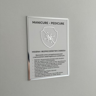 Tabliczka informacyjna – Manicure i pedicure, na taśmę 3M VHB, biało-srebrna