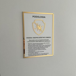 Tabliczka informacyjna – Podologia, na taśmę 3M VHB, biało-złota