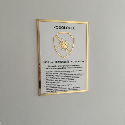 Tabliczka informacyjna – Podologia, na taśmę 3M VHB, biało-złota