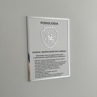 Tabliczka informacyjna – Podologia, na taśmę 3M VHB, biało-srebrna