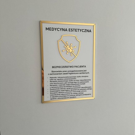 Tabliczka informacyjna – Medycyna estetyczna, na taśmę 3M VHB, biało-złota