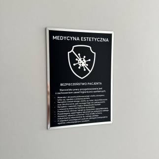 Tabliczka informacyjna – Medycyna estetyczna, na taśmę 3M VHB, czarno-srebrna
