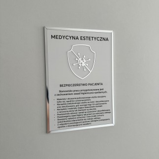 Tabliczka informacyjna – Medycyna estetyczna, na taśmę 3M VHB, biało-srebrna