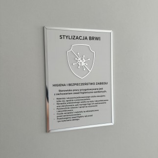Tabliczka informacyjna – Stylizacja brwi, na taśmę 3M VHB, biało-srebrna