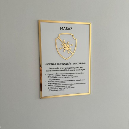 Tabliczka informacyjna – Masaż, na taśmę 3M VHB, biało-złota