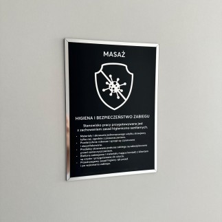 Tabliczka informacyjna – Masaż, na taśmę 3M VHB, czarno-srebrna