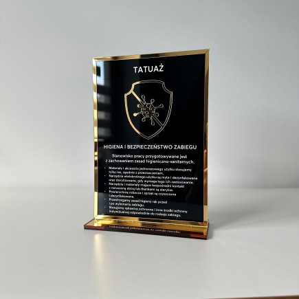 Tabliczka informacyjna – Sterylizacja narzędzi - Tatuaż - z podstawką