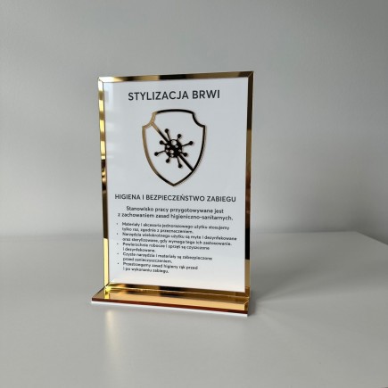 Tabliczka informacyjna – Stylizacja brwi, z podstawką, biało-złota