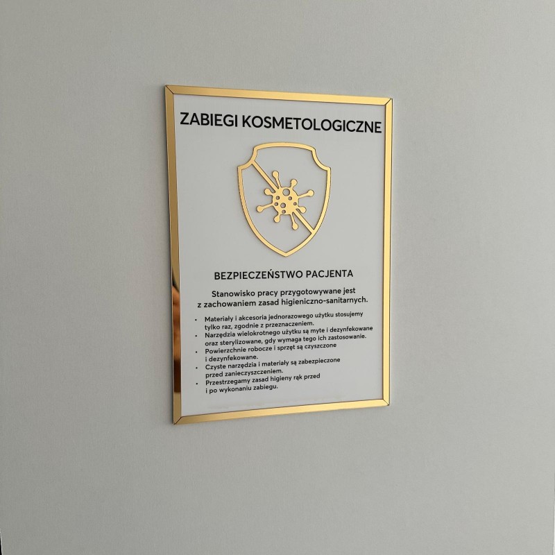 Tabliczka informacyjna – Sterylizacja narzędzi - Zabiegi kosmetologiczne