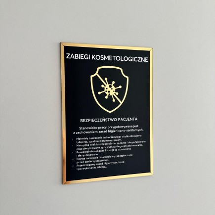 Tabliczka informacyjna – Sterylizacja narzędzi - Zabiegi kosmetologiczne