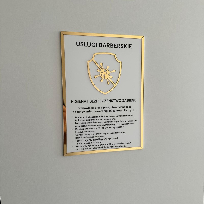 Tabliczka informacyjna – Sterylizacja narzędzi - Usługi barberskie Tabliczka informacyjna – Sterylizacja narzędzi - Usługi barberskie