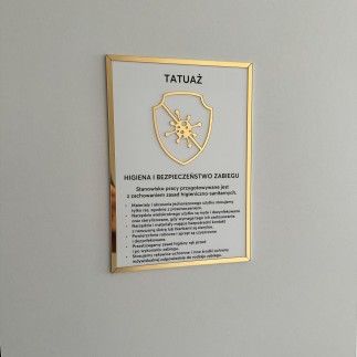 Tabliczka informacyjna – Tatuaż, na taśmę 3M VHB, biało-złota