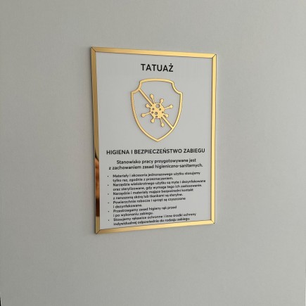 Tabliczka informacyjna – Tatuaż, na taśmę 3M VHB, biało-złota
