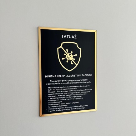 Tabliczka informacyjna – Sterylizacja narzędzi - Tatuaż