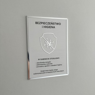 Tabliczka informacyjna – Sterylizacja narzędzi V1 przyklejana – biało-srebrna