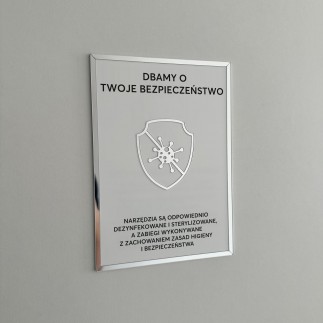 Tabliczka informacyjna – Sterylizacja narzędzi V3 przyklejana – biało-srebrna